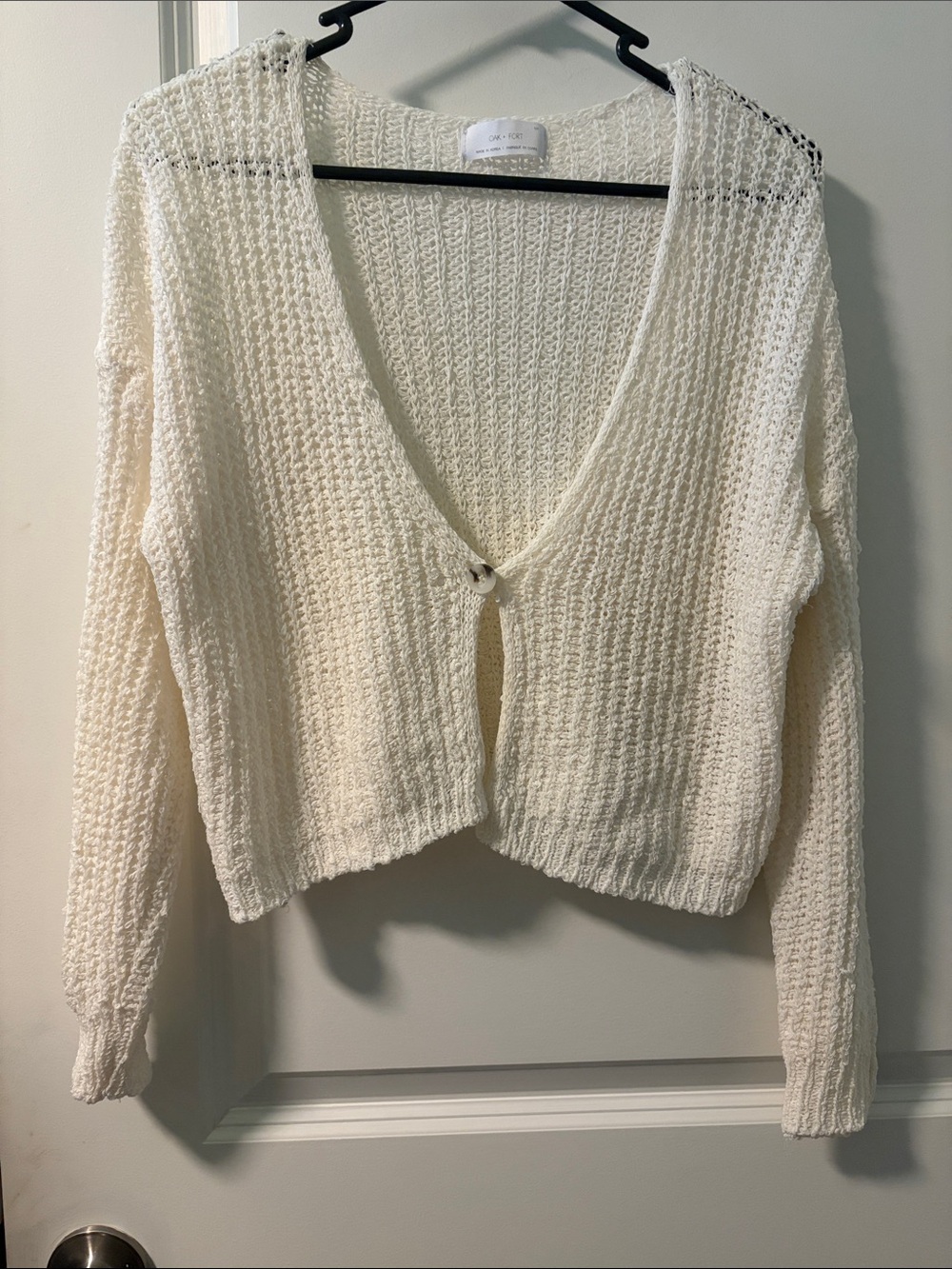 OAK + FORT Ivory Open-Knit Cropped Cardigan